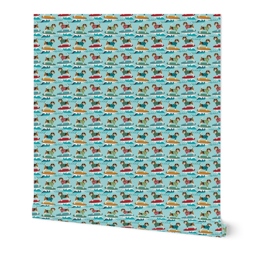 TINY - beagle surfing dog breed fabric pet lover fabrics blue