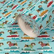 TINY - beagle surfing dog breed fabric pet lover fabrics blue