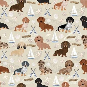 dachsund coastal fabric - dog fabric, dogs fabric, sailboat fabric, coastal nautical design - cream