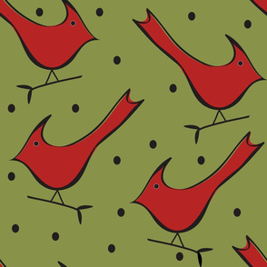 Cardinals with Dots - on Green