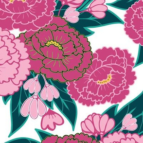 Peony Girl - Pink Peonies on White