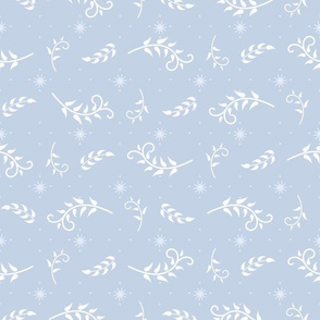 Spring Fling Blue: White & Chambray Scattered Leaves