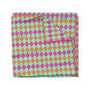 Spring collection Harlequin plaid Mango, Hot Pink and Mint