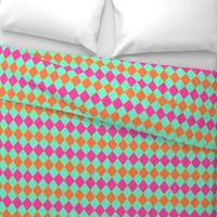 Spring collection Harlequin plaid Mango, Hot Pink and Mint