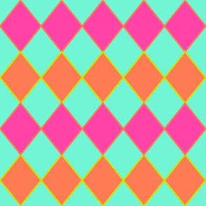 Spring collection Harlequin plaid Mango, Hot Pink and Mint