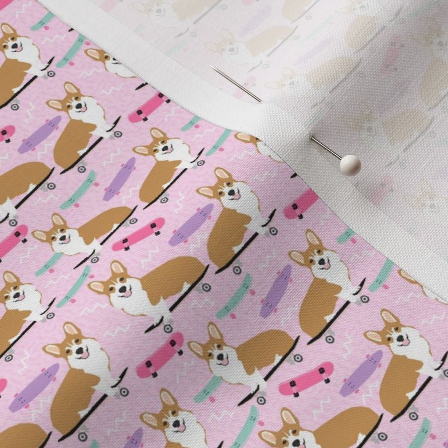 TINY - corgi skateboard fabric - skateboard, dog, dogs, skate, kids, adventure, active sport - pink