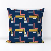 Cityscape in Coral, Goldenrod, Navy, Gray