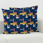 Cityscape in Coral, Goldenrod, Navy, Gray