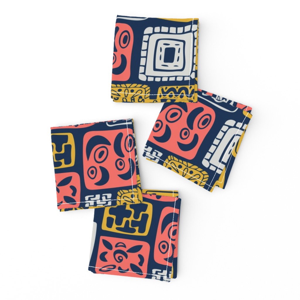 Little icon Boxes-Vintage Island-limited palette: Coral 2019, Blue & Gold. Original  *large version