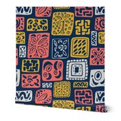 Little icon Boxes-Vintage Island-limited palette: Coral 2019, Blue & Gold. Original  *large version