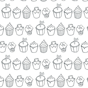 cupcakes in rows monochrome doodle