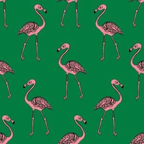 flamingo fabric - living coral, coral fabric, summer fabric, tropical fabric, preppy fabric, flamingo girl fabric - kelly green