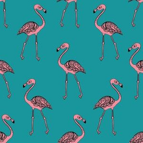 flamingo fabric - living coral, coral fabric, summer fabric, tropical fabric, preppy fabric, flamingo girl fabric - teal