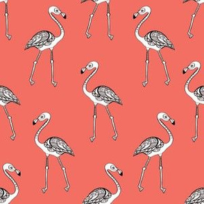 flamingo fabric - living coral, coral fabric, summer fabric, tropical fabric, preppy fabric, flamingo girl fabric - living coral