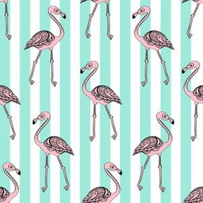 flamingo striped fabric - home decor fabric, striped fabric, tropical fabric, summer fabric, mint stripes