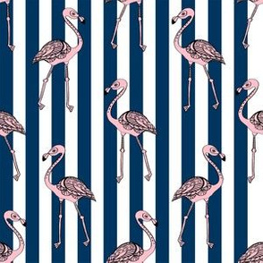 flamingo striped fabric - home decor fabric, striped fabric, tropical fabric, summer fabric, navy stripes