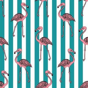 flamingo striped fabric - home decor fabric, striped fabric, tropical fabric, summer fabric, teal stripes