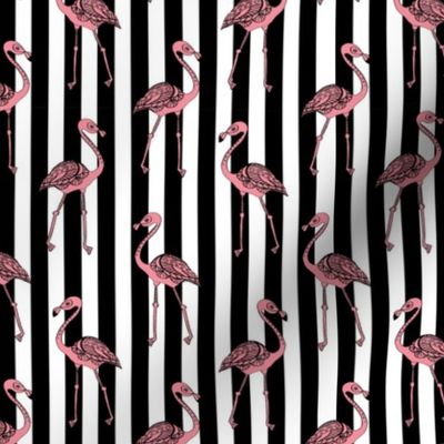 flamingo striped fabric - home decor fabric, striped fabric, tropical fabric, summer fabric, black and white