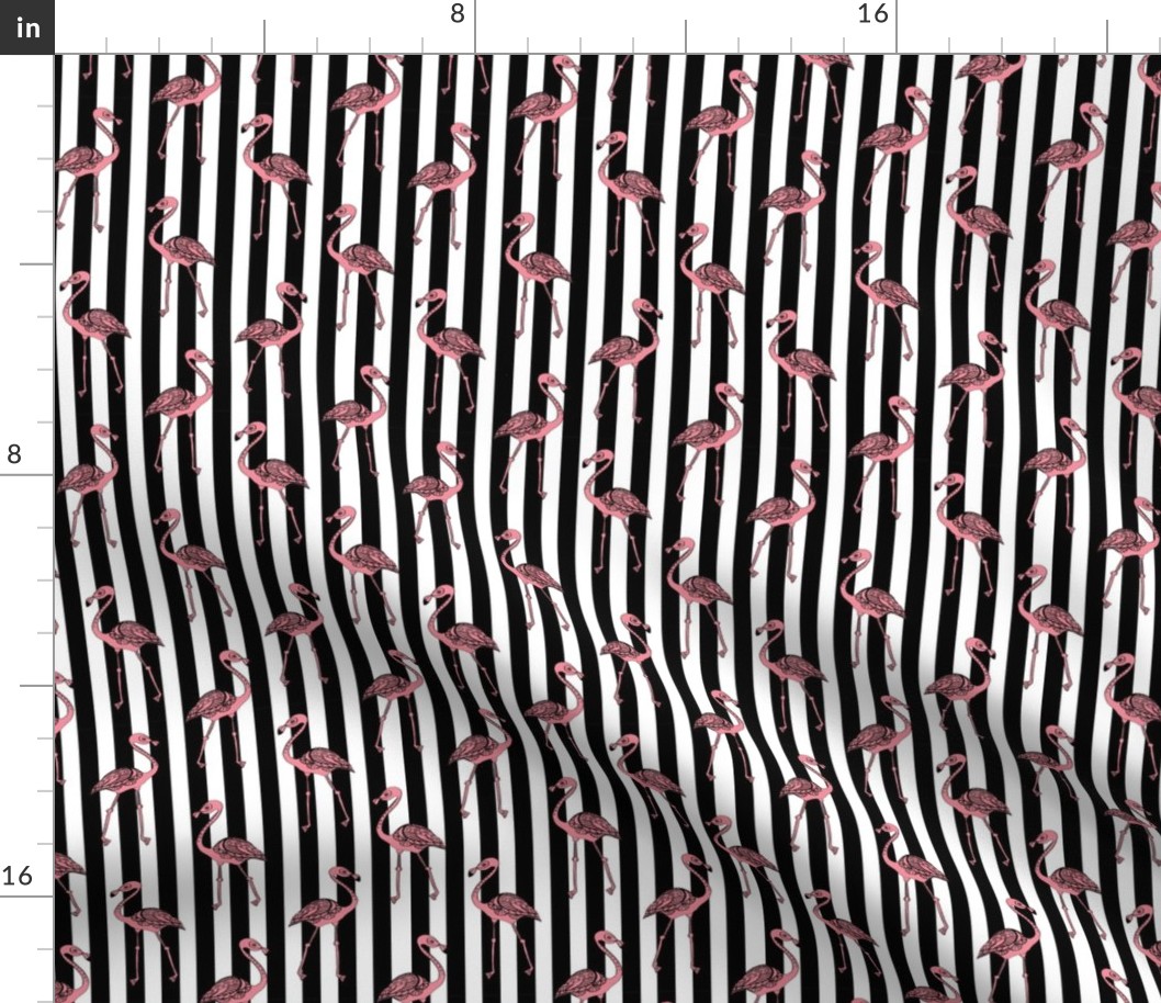 flamingo striped fabric - home decor fabric, striped fabric, tropical fabric, summer fabric, black and white
