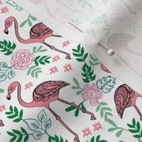 flamingo flower fabric - flamingo florals, tropical floral, summer fabric, flamingo fabric, tropical fabric, - white