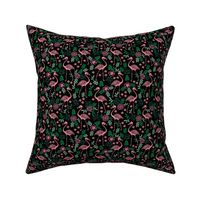 flamingo flower fabric - flamingo florals, tropical floral, summer fabric, flamingo fabric, tropical fabric, -  black green
