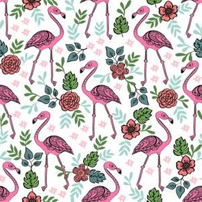 flamingo flower fabric - flamingo florals, tropical floral, summer fabric, flamingo fabric, tropical fabric, - white