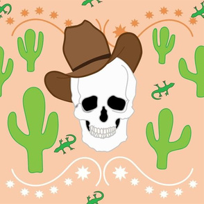 Skulls in the Desert with gecko and cactus