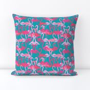 flamingo painted fabric - home dec fabric, painted flamingos fabric, home decor fabric -  teal and pink