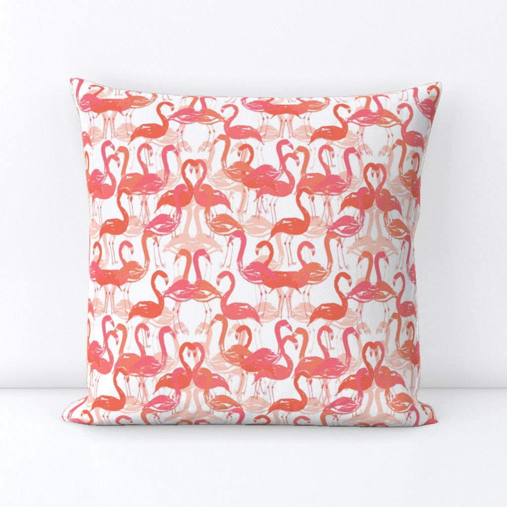 flamingo painted fabric - home dec fabric, painted flamingos fabric, home decor fabric -  coral