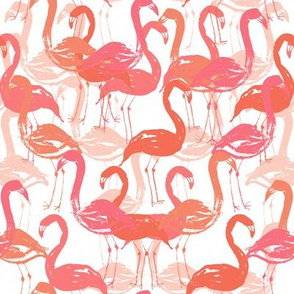flamingo painted fabric - home dec fabric, painted flamingos fabric, home decor fabric -  coral