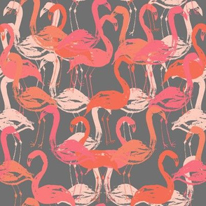 flamingo painted fabric - home dec fabric, painted flamingos fabric, home decor fabric - grey