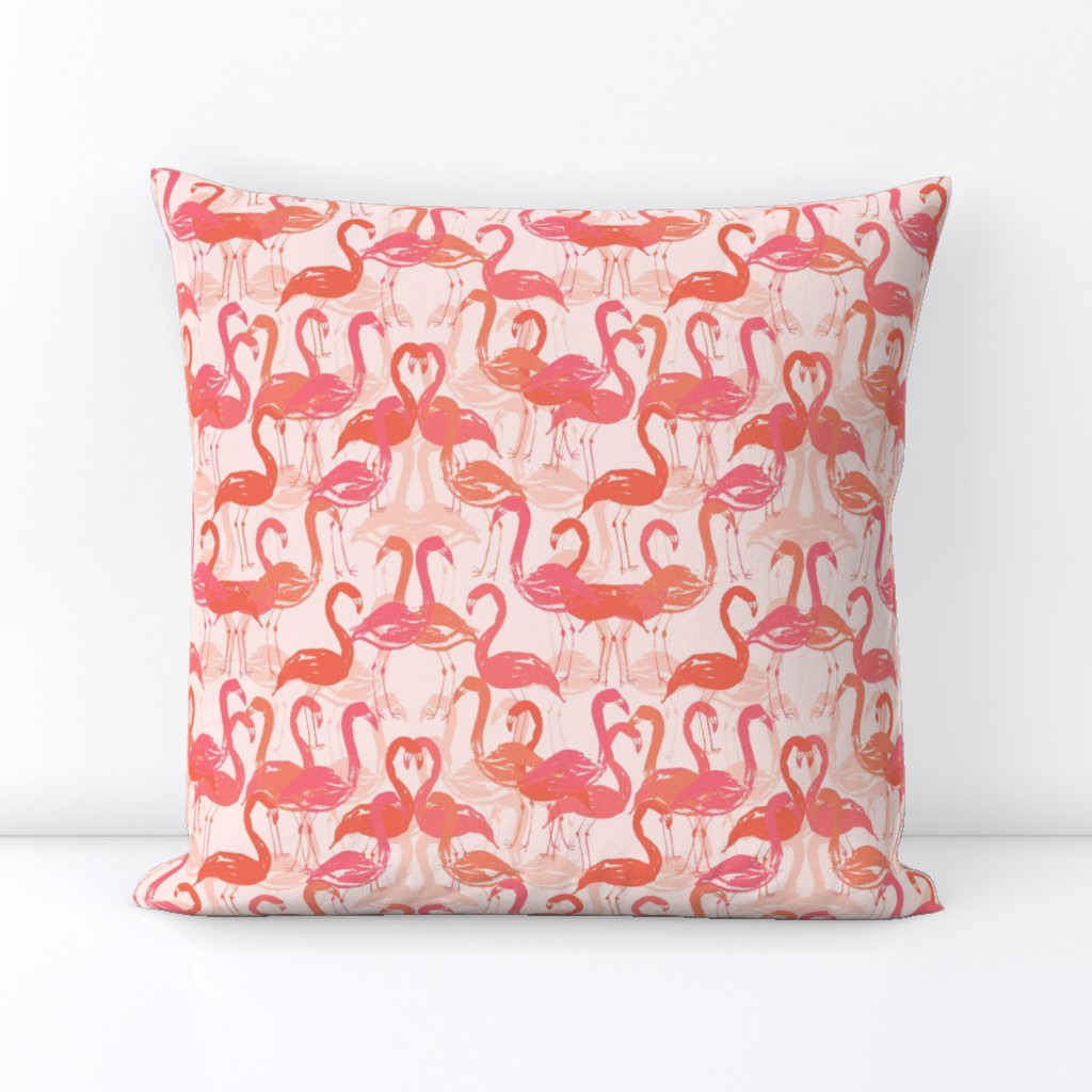 flamingo painted fabric - home dec fabric, painted flamingos fabric, home decor fabric -  peach