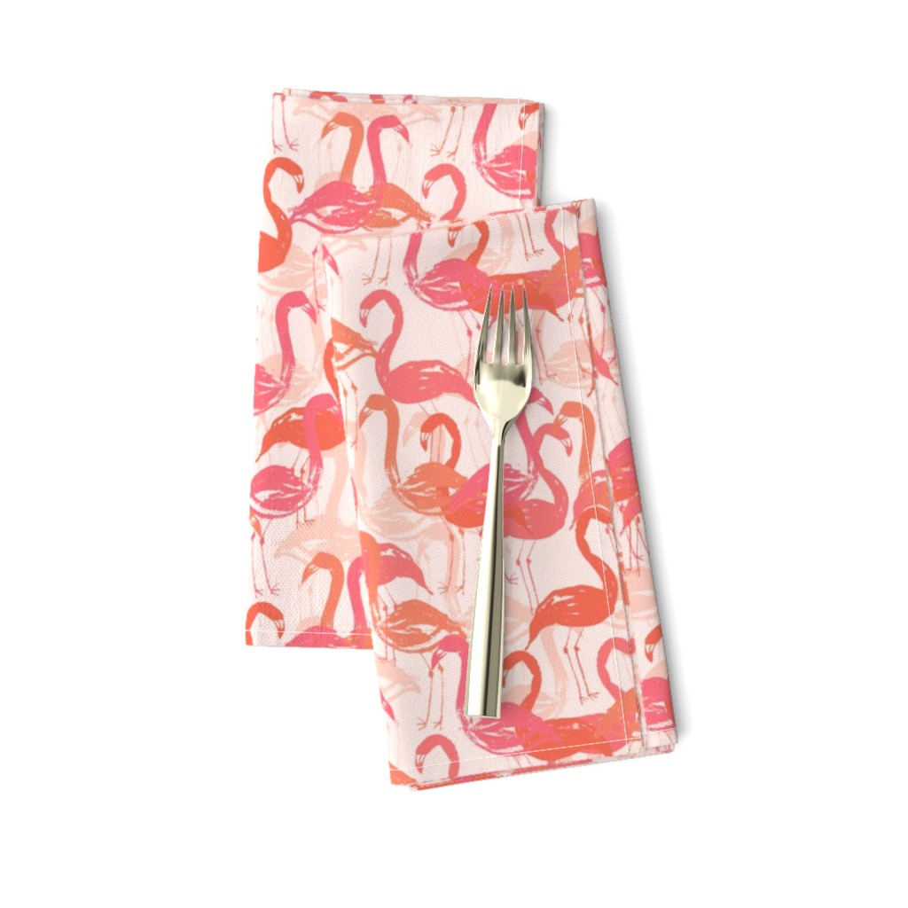 flamingo painted fabric - home dec fabric, painted flamingos fabric, home decor fabric -  peach