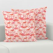 flamingo painted fabric - home dec fabric, painted flamingos fabric, home decor fabric -  peach