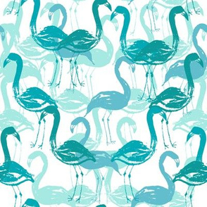 flamingo painted fabric - home dec fabric, painted flamingos fabric, home decor fabric -  aqua