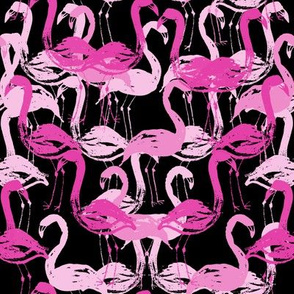 flamingo painted fabric - home dec fabric, painted flamingos fabric, home decor fabric -  black