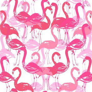 flamingo painted fabric - home dec fabric, painted flamingos fabric, home decor fabric -  pink