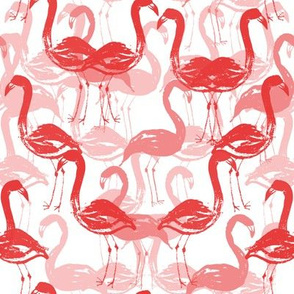 flamingo painted fabric - home dec fabric, painted flamingos fabric, home decor fabric - pink white