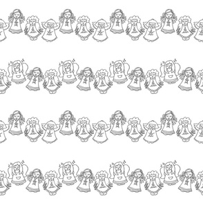 singing angels in rows monochrome pattern