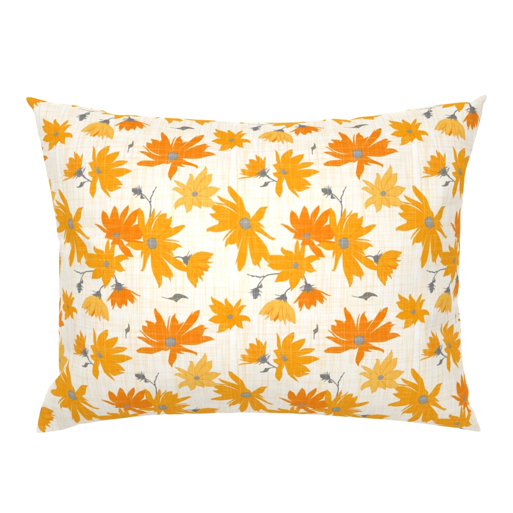 jerusalem artichoke floral orange/grey on linen texture - large