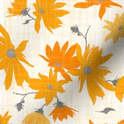 jerusalem artichoke floral orange/grey on linen texture - large