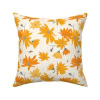 jerusalem artichoke floral orange/grey on linen texture - large