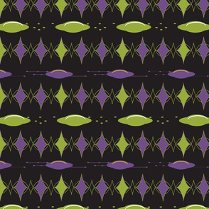 Spaceships and Diamonds - Purple & Green on Black