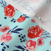 Watercolor Peach Floral in SkyBlue V01