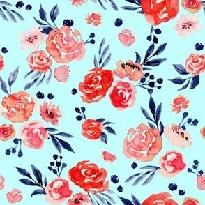 Watercolor Peach Floral in SkyBlue V01