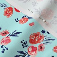 Watercolor Peach Floral SkyBlue V001