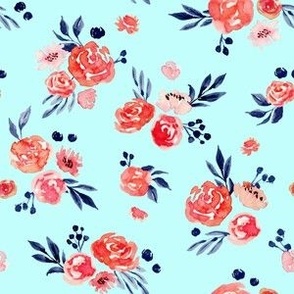 Watercolor Peach Floral SkyBlue V001