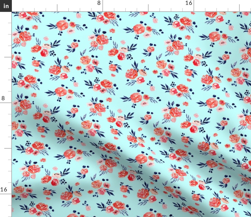 Watercolor Peach Floral SkyBlue V001