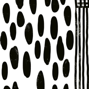 Stripes and dots black and white interior design fabric, home dec fabrics, artist fabric, painted design