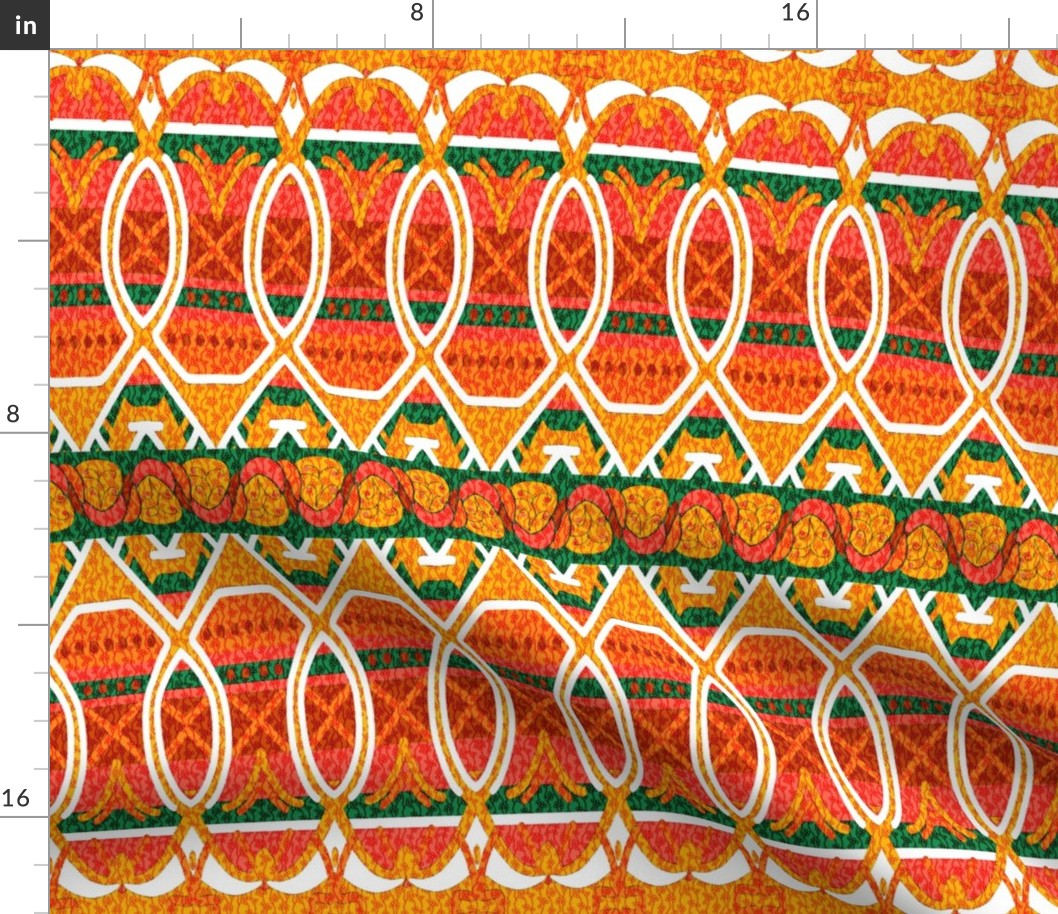 Bohemian Loopy Stripe in Orange and Green